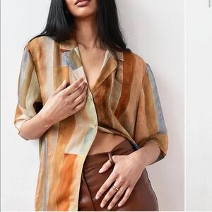 Aritzia Aries Button Up - rustic orange multi color, xs